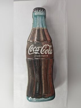 1996 Vintage 9 1/2" Tall Coca Cola Coke Bottle Metal Tin Container with Lid
